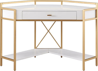 Leick Home 9230-WTGL Claudette Mixed Metal and Wood Desk, 48" W, White/gold