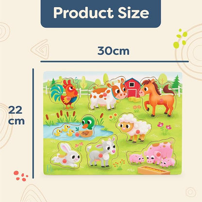 B. toys – Peek & Explore – Farm Animals – Wooden Peg Puzzle – Toddler Puzzle with 8 Animal Pieces – Cow, Horse, Sheep & More – 2+ Years