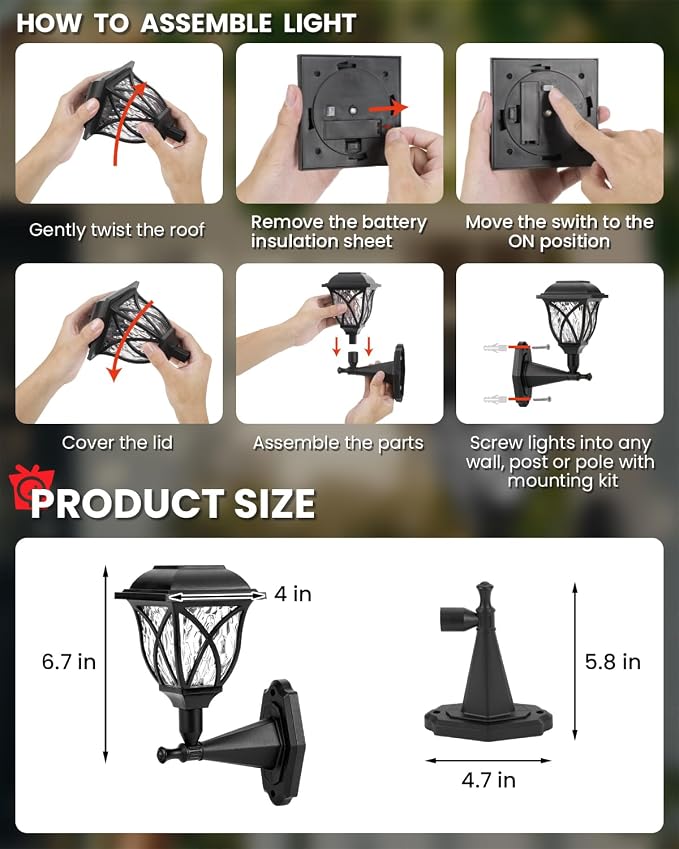 TISEJOY Solar Wall Lantern Outdoor Playhouse Light, Waterproof Decorative Solar Powered for Playground, Tree House, Storage Shed, Dog House, Garden Wall, Fence, Backyard, Outdoor Accessories (2 Pack)