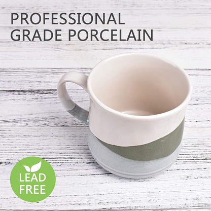 Bosmarlin Large Stoneware Coffee Mug, Big Tea Cup for Office and Home, 21 Oz, Dishwasher and Microwave Safe, 1 PCS (Geometry-Green)