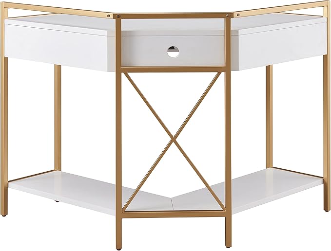 Leick Home 9230-WTGL Claudette Mixed Metal and Wood Desk, 48" W, White/gold
