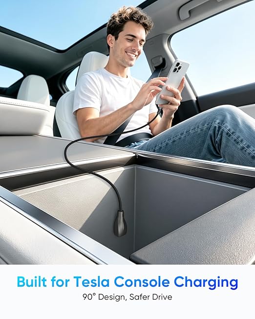 USB C Cable Right Angle - [1Pack 6.6FT] 60W Fast Charging USB C Cable Braided USB Type C Data Cable, 90 Degree C Port Charger Cord for iPhone 17/16/15 Pro Max, Tesla Model Y, MacBook, iPad, Samsung