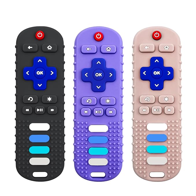 3Pcs Silicone Teething Toys, Remote Control Shape Teethers for Babies Remote Teething Toys, Silicone TV Remote Teether BPA Free/Dishwasher/Refrigerator Safe