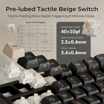 RK ROYAL KLUDGE R98 Pro Wired Mechanical Keyboard, RGB PC Gaming Keyboard with Number Pad and Volume Knob, Gasket Mount, MDA Profile PBT Keycaps, for Win/Mac, Hot Swappable Tactile Beige Switch