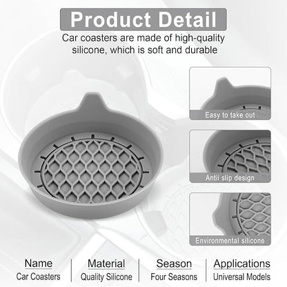 SINGARO Car Cup Holder Coaster, Silicone Cup Holder Insert, Universal Non-Slip Cup Holders, Car Accessories Interior for Women and Man 4 Pack Gray