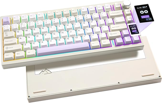 YUNZII AL80 75% Wireless Aluminum Mechanical Keyboard(Beige, Gateron Zero) | QMK/VIA, Smart LCD Display and Knob, Hot Swap, Gasket Structure, BT/2.4G/USB-C, RGB Keyboard for Gaming/Win/Mac