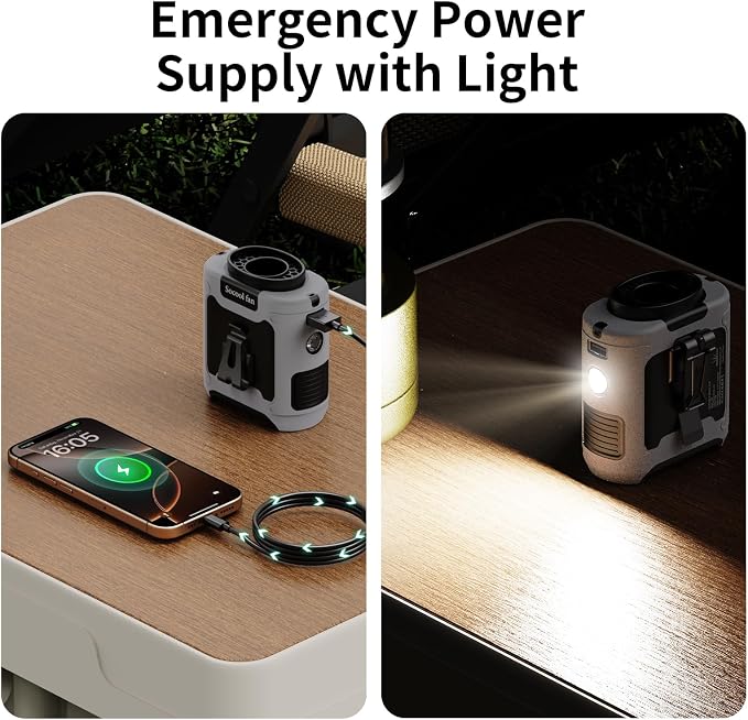 Socool 10000mAh Portable Waist Fan Clip on Wearable Belt Personal Fan Rechargeable Battery Operated With 5 Speeds & Flashlight Neck Hands-Free 40H Cooling For Outdoor Travel Camping Power Bank (Gray)