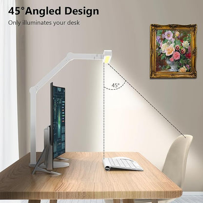 Micomlan Led Desk Lamp with Atmosphere Lighting, Rotatable Tall Architect Desk Lamp for Home Office with Swing Arm, 24W Bright Auto Dimming Adjustable Computer Light with Base for Table