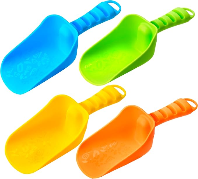 Sloosh Beach Sand Shovels for Kids - 4 Packs Shovels Colorful Scoops Travel Sand Toys for Toddlers Kids Outdoor Digging Play, Heavy Duty Plastic Garden Planting Shovels Spades Sets Sandbox Toys