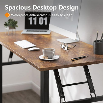 Need Office Computer Desk 39.3 Inch Sturdy Folding Laptop Table Retro | Black Frame Writing Gaming Work Table/Foldable Home Office Desk/Sewing Table, No Assembly Required