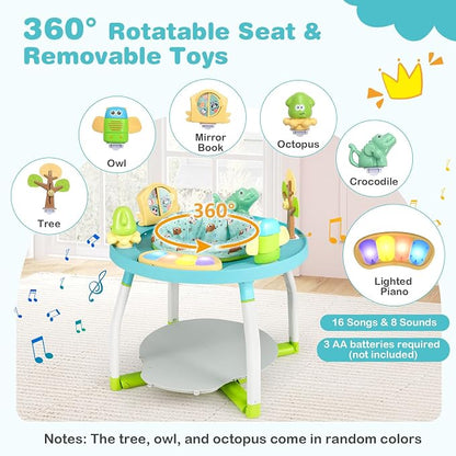 BABY JOY 5 in 1 Baby Activity Center, Baby Jumpers and Bouncers with Removable Toys, Lights & Music, 3 Adjustable Heights, Interactive Play Center for Toddlers Boys Girls 6-36 Months (Blue)