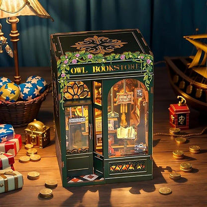 Cutefun Book Nook Kit - DIY Miniature Dollhouse Kit for Adults, Teens and Beginners, Tiny House Bookshelf Decor 3D Wooden Puzzles, Best Birthday and Valentine's Day Gifts (Owl Bookstore)