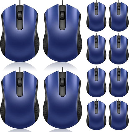 Hoteam 12 Pcs Blue Wired Computer Mouse Bulk Cord USB Computer Mice Ergonomic Wired Mouse for Pcs, Computers, Laptops, Gaming Office Home Supplies