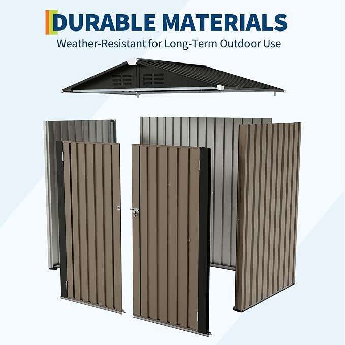 6X4 FT Outdoor Storage Shed, Galvanized Steel Outdoor Storage Shed, 130 Cu Ft Weather Resistant Garden Tool Sheds with Door & Sloped Roof, Multi-Use Shed for Bikes