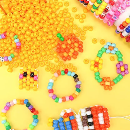 Dowsabel Yellow Pony Beads Bulk 1000 Pcs 6x9mm, Large Hole Kandi Hair Beads for Braids Bracelets, DIY Friendship Bracelets Necklaces Jewelry Making Crafts and Gifts