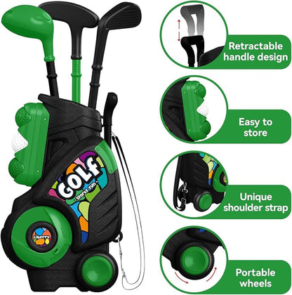 Liberry Toddler Golf Set for Ages 2 3 4 Boys Girls, Kids Golf Cart with Putting Mat & Cornhole Board, Outdoor Indoor Sports Toys Birthday Gifts, Black