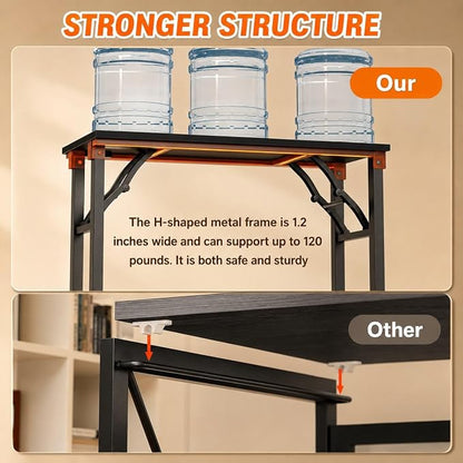 Folding Table Computer Desk - 35.8" No Assembly Folding Desk with Power Outlets & USB Charging Port, Small Desk, Foldable Office Desk, Compact Storage Portable Use for Small Space, Dark Oak