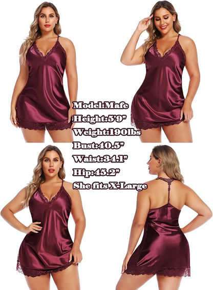 Avidlove Women Lingerie Satin Lace Chemise Nightgown Sexy Full Slips Sleepwear S-4XL