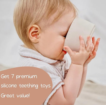 Moonkie Stacking Cups Toy, Fun Educational Baby Toys Silicone Soft Teething Toy, Age 6+ Months, 7 Piece Set