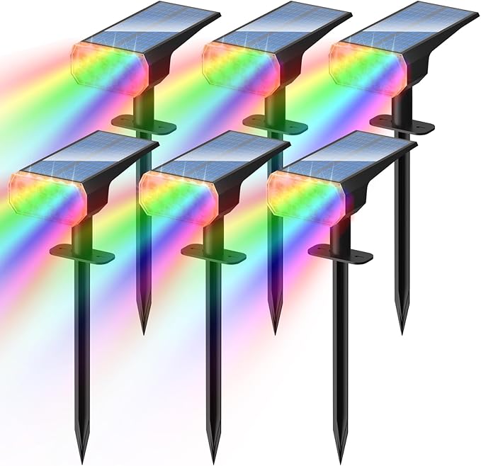 DINGLILIGHTING Solar Lights Outdoor Waterproof: IP65 Led Spot Light Decorations for Garden - Multicolor RGB Solar Powered for Yard - Dust to Dawn Uplighting Landscape Pathway Drive Patios 6PC