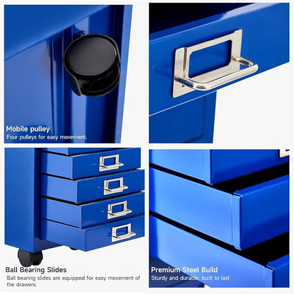 File Cabinet MINI 10 Tier Metal File Organizer Document Organizer with Wheel, White Color, for Home Office, Office Desk File (Blue)