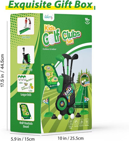 Liberry Toddler Golf Set for Ages 2 3 4 Boys Girls, Kids Golf Cart with Putting Mat & Cornhole Board, Outdoor Indoor Sports Toys Birthday Gifts, Black
