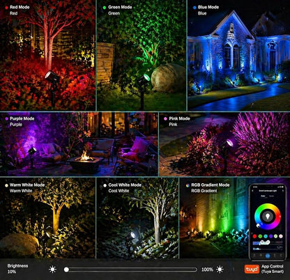 RGBCW Smart Outdoor Landscape Lighting, 6 Pack Outdoor Spot Lights with Transformer, WiFi+Bluetooth App Control Garden Path Lights, Low Voltage IP65 Waterproof for Yard Walkway Plants Trees