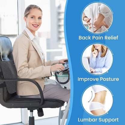 Lumbar Support Pillow for Office Chair Back Support Lumbar Pillow for Car, Gaming, Office Chair - Improve Sitting Posture & Back Pain Relief, Memory Foam, Adjustable Straps, Grey