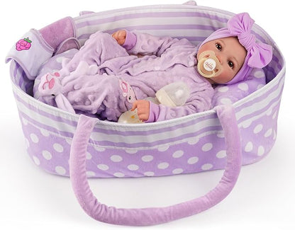 BABESIDE Lifelike Reborn Baby Dolls with Bassinet, 17 Inch Soft Body Realistic Newborn Real Life Girl Baby Dolls Soft Vinyl and Cloth Body with Basket & Feeding Kit Gift Box for Kids Age 3+