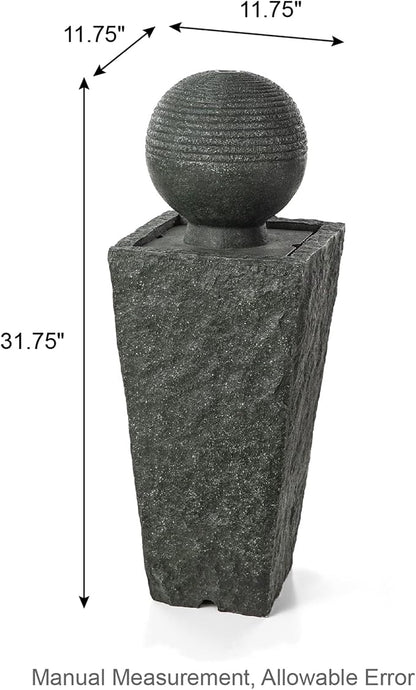 Glitzhome Outdoor Water Fountain with LED Light, Decorative Sphere Pedestal Outdoor Fountain with Submersible Pump, Vintage Waterfall Fountains for Garden Patio Deck Porch, 31.69”H