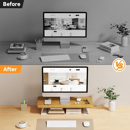 Monitor Stand - 24 Inch Wood Monitor Stand Riser, 220 Pounds Load Capacity Desk Monitor Riser for Laptop/PC/Printer, Desktop Stands Organizer for Home Office