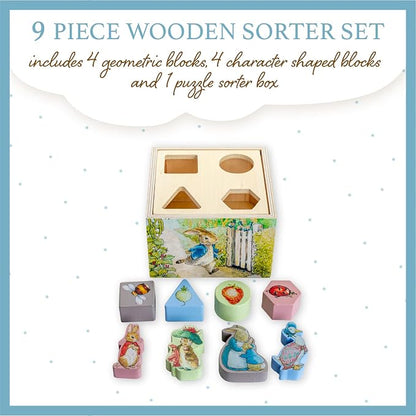 KIDS PREFERRED Beatrix Potter Peter Rabbit Wooden Shape Sorter for Toddlers, Includes 8 Pieces, Multicolor