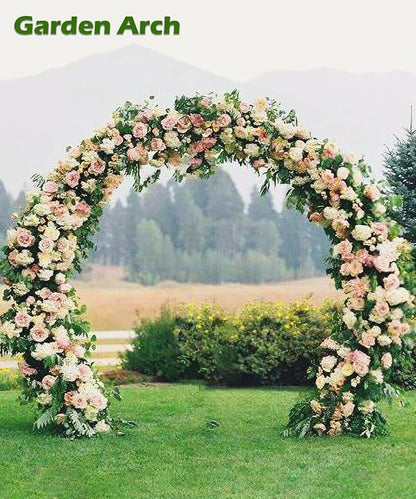 Queension Metal Wedding Arch | for Ceremony Party Decoration 8Ft Wide 7Ft High,Garden Arch Trellis with Ground Bases for Climbing Plants,Outdoor Garden Arbor for Roses Vines, Round Frame, Gold