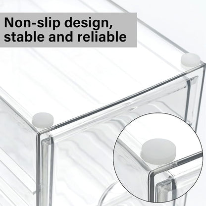 Prsildan Acrylic Drawer Makeup Organizer with 4 Drawers, Set of 2 | Clear, Baby Bottle Storage, For Vanity Countertop Bathroom Cosmetic Office Desk, Craft Jewelry Art Supply Organization