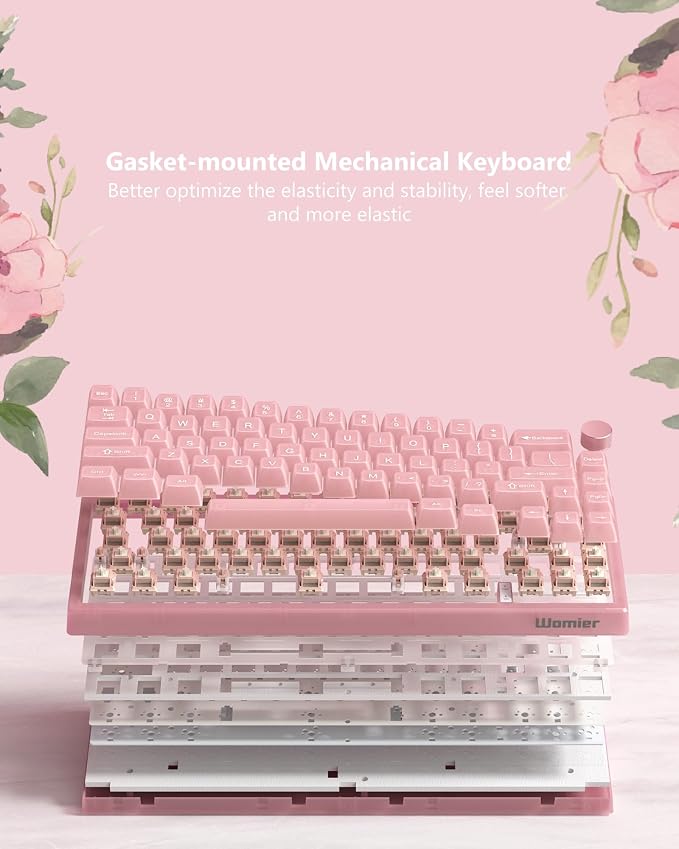 Womier 60% Keyboard QMK/VIA, Pink Gaming Mechanical Keyboard Creamy | Hot Swappable Gasket Mount RGB Wired Jade Keyboard, Jelly Keycaps POM Linear Switch for Windows/MAC(VK66 PRO Jelly)