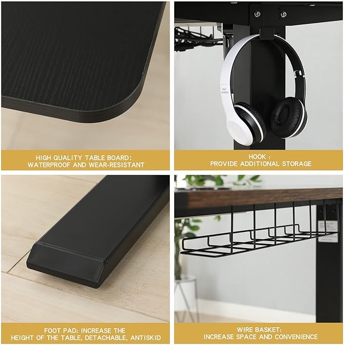 Adjustable Height L-Shaped 59 Inch Electric Standing Desk - Sit Stand Computer Desk, Stand Up Desk Table for Home Office, Black Frame and Top