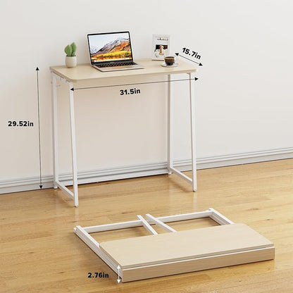 WOHOMO Folding Desk, 31.5" Foldable Computer Table for Small Spaces, Oak | Easy Assembly and Fold, Sturdy Home office desks for Study Bedroom Dorm Space Saving Writing Work Apartment