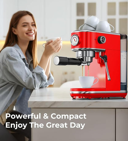 atatix 20 Bar Espresso Machine with Milk Frother, Compact Espresso Maker | Stainless Steel Coffee Machine with Precise Temp Control & 44oz Removable Water Tank for Latte, Cappuccino, Red