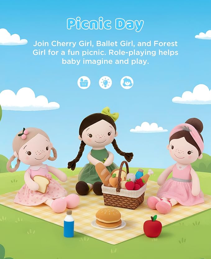 GAGAKU Soft Baby Doll Toys (16'') for Girls, My First Baby Rag Dolls for 1 Year Old Girl Birthday Gift Plush Doll Toys Machine Washable Baby Doll for Toddler Kids Infants - Forest Girl