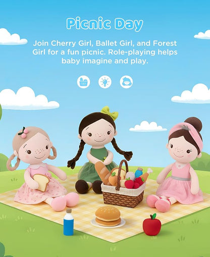 GAGAKU Soft Baby Doll Toys (16'') for Girls, My First Baby Rag Dolls for 1 Year Old Girl Birthday Gift Plush Doll Toys Machine Washable Baby Doll for Toddler Kids Infants - Forest Girl