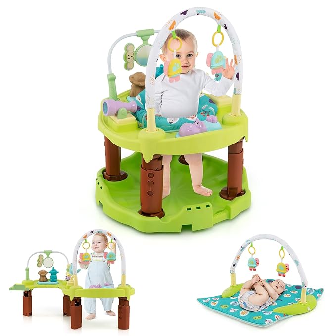BABY JOY Baby Bouncer Activity Center, 3 in 1 Activity Center & Table | Infant Play Mat, Bouncing Activity Saucer w/Music, 3 Adjustable Height, 360° Seat for Babies 0-24 Months (Green)