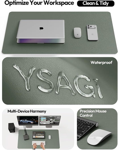 YSAGi Leather Desk Protector, Office Mat, Large Mouse Mat, Non-Slip PU Leather Blotter, Laptop Desk Mat, Waterproof Writing Pad for Office and Home(Dark Green, 42" x 17.2")