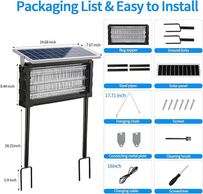 2026 Solar Mosquito Zapper Outdoor Bug Zapper Outdoor Solar 4500V Waterproof Electric Fly Trap with Panel Sensor & Indoor Insect Zapper for Home Backyard Patio Camping Garden (1 Unit)