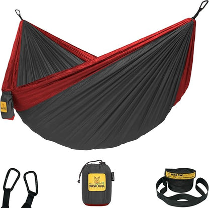 Wise Owl Outfitters Camping Hammock – 500lbs Portable Hammock with Tree Straps - Travel, Backpacking, Hiking, Outdoors Camping Gear - Single or Double