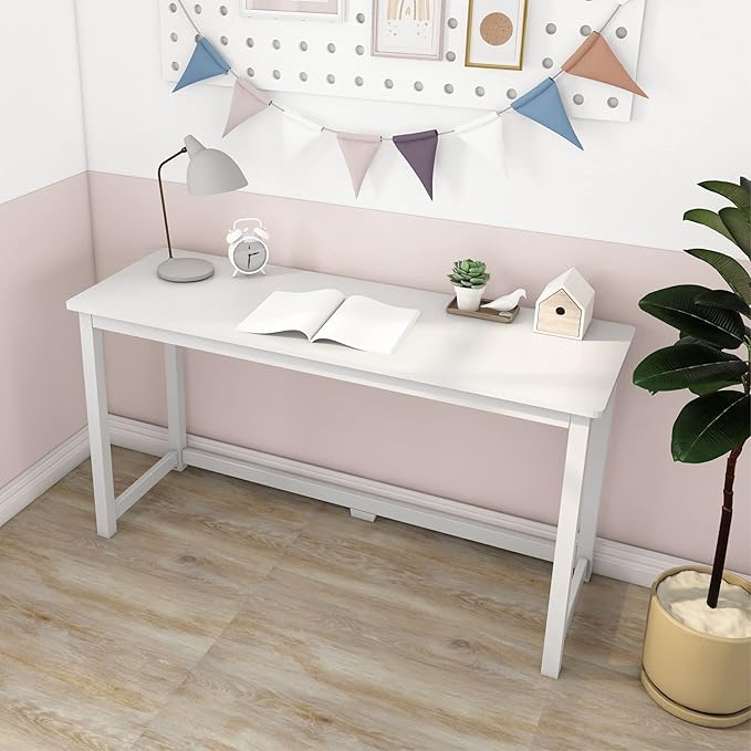 Max & Lily Solid Wood Desk, 55 Inches, White