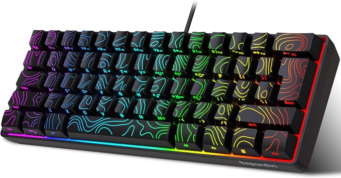 Snpurdiri 60% Wired Gaming Keyboard 61 Keys RGB (Contour Line-Black) | Backlit Small Gaming Keyboard Ultra-Compact for PC/Mac Gamer, Typist, Travel, Easy to Carry on Business Trip