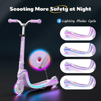 Tonbux Scooter for Kids with Light-Up Wheels & Deck, Adjustable Heights 2 Wheel Kids Scooters for Kids 5-7, Toddler Scooters with 4 Lighting Modes Deck