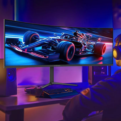 Amzfast 49 Inch Curved Monitor 120Hz DQHD (5120x1440) Ultrawide Gaming Monitor, 120% sRGB, 1500R, 1ms MPRT, HDR, Adaptive Sync, PIP/PBP, Height Adjustable, HDMI 2.0/DP 1.4, VESA 75x75, AMZG49C7U