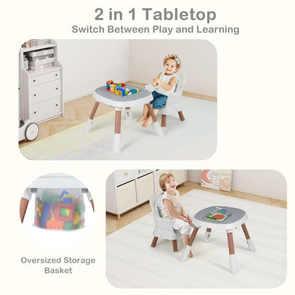 INFANS 9 in 1 High Chair, Convertible Baby Highchair for Babies and Toddlers, Table and Chair Set Building Block Infant Dining Booster Seat, Kids Stool with Activity Children Play Kitchen (Beige)