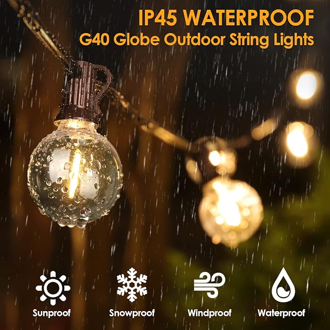Mlambert 100Ft(2x50Ft) Outdoor String Lights, G40 Globe Patio Lights with 50+4 Waterproof Hanging LED Bulbs for Balcony Gazebo Deck Tents-Black Wire
